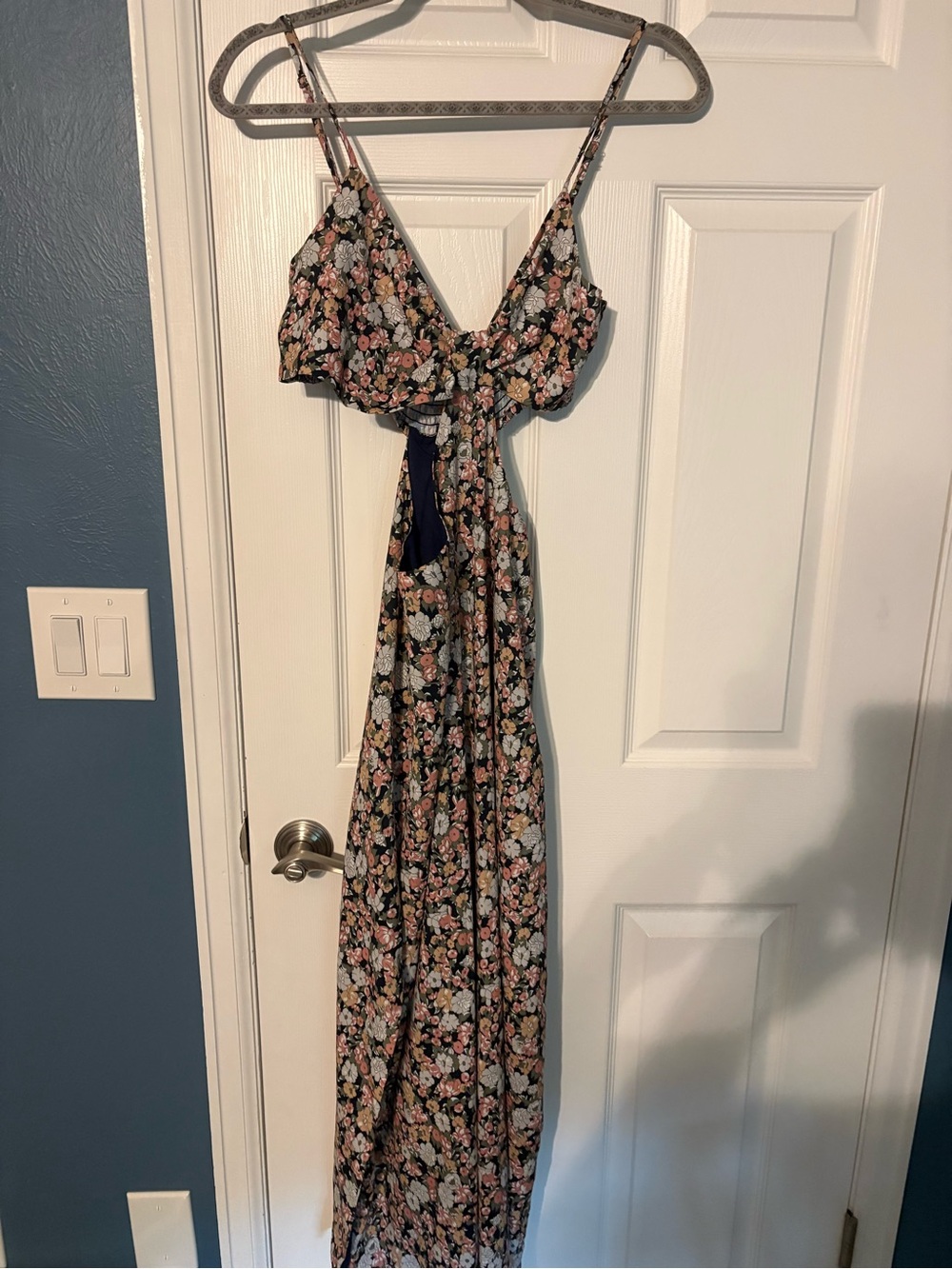Perfect Pick Navy Blue Floral Print Cutout Maxi Dress - Picture 6 of 6
